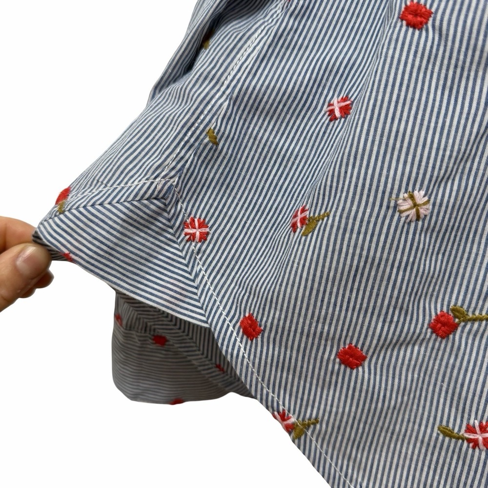 Anthropologie Maeve Embroidered Floral Stripe Button Up Shirt Size 14 Blue White - Picture 5 of 9